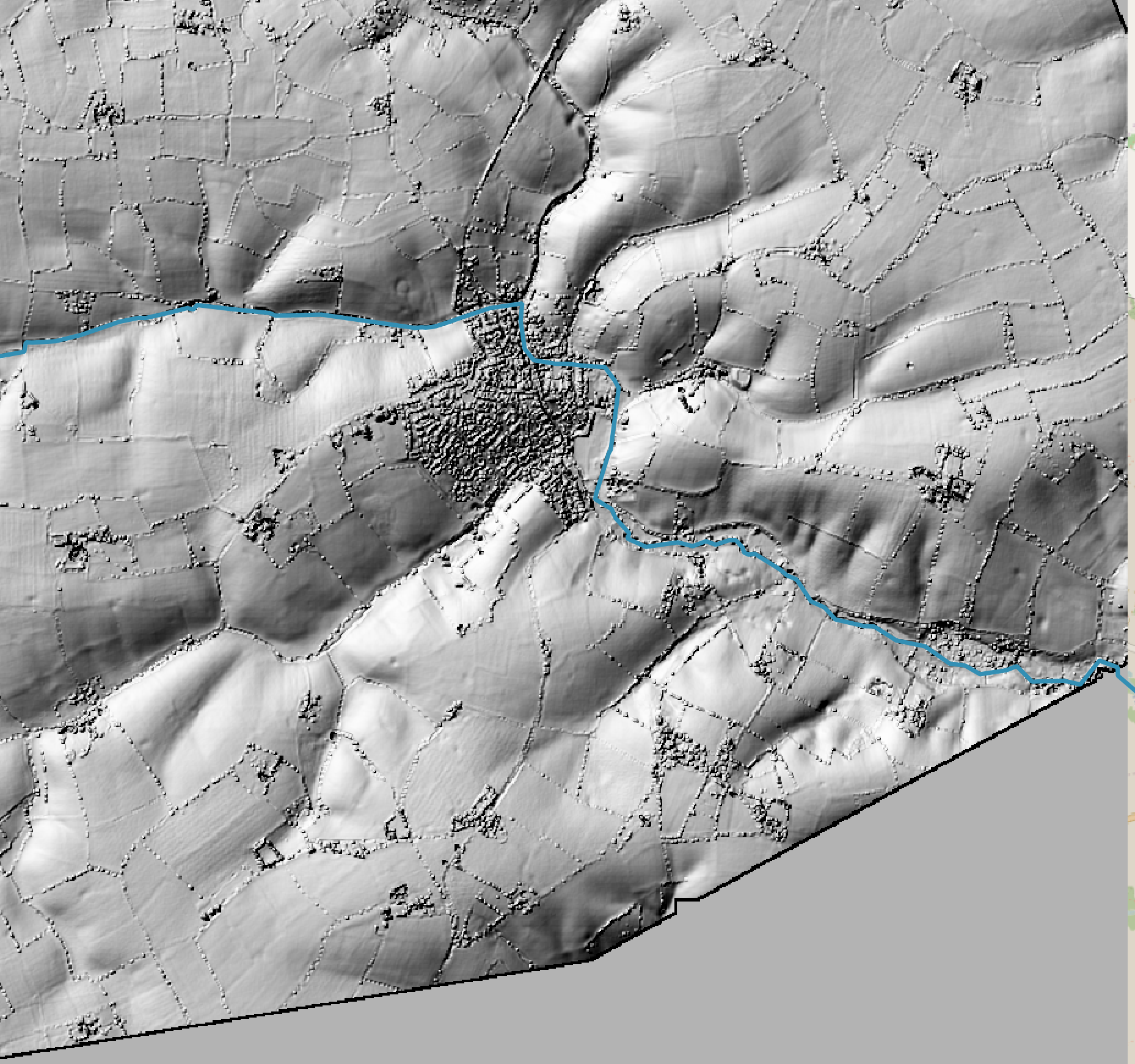 Lidar immage which illustrates how water courses converge on Debenham